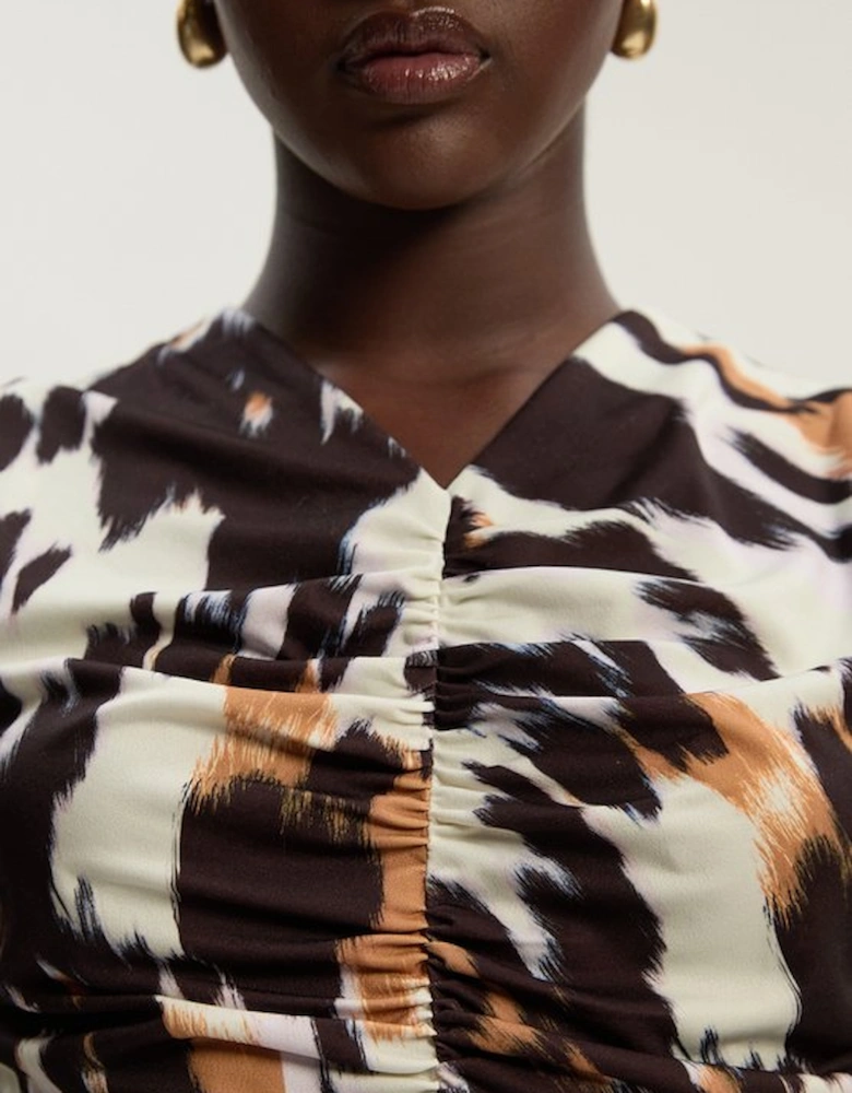Animal Print Crepe Ruched Top