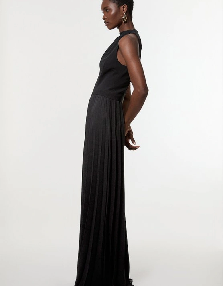 Soft Tailored Halter Neck Pleated Jumpsuit