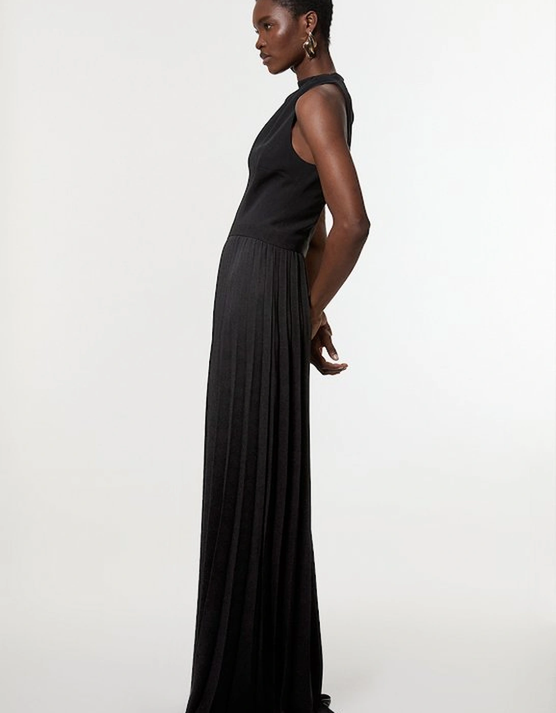Soft Tailored Halter Neck Pleated Jumpsuit