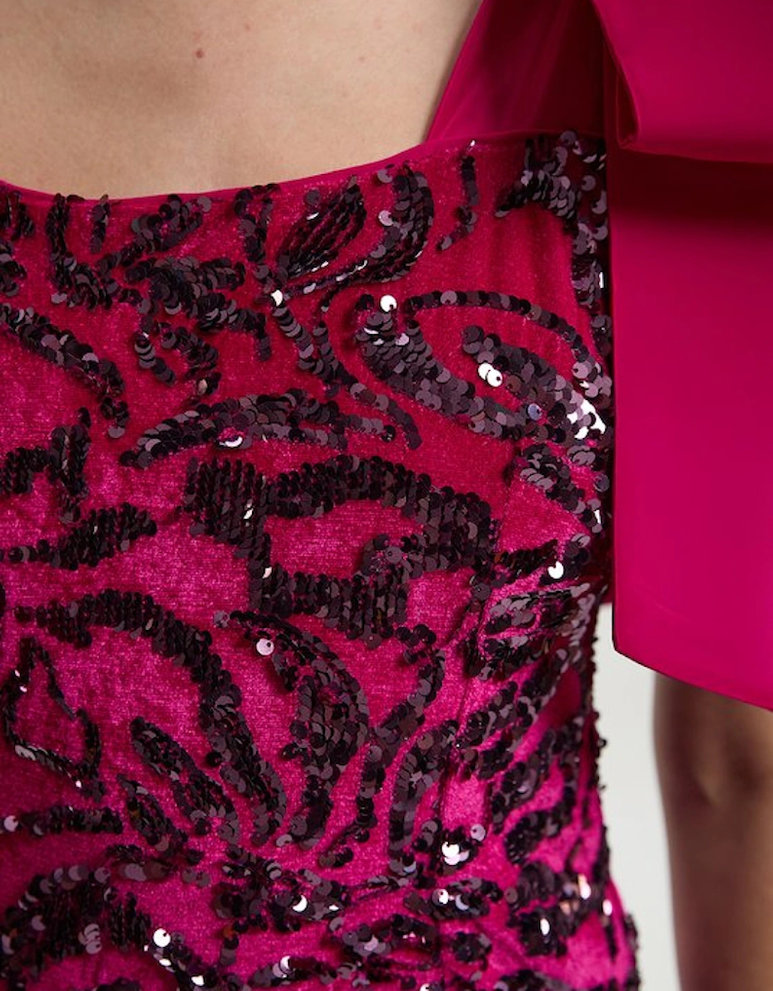Velvet Sequin Woven Mini Dress With Taffeta Bow Tie Detail