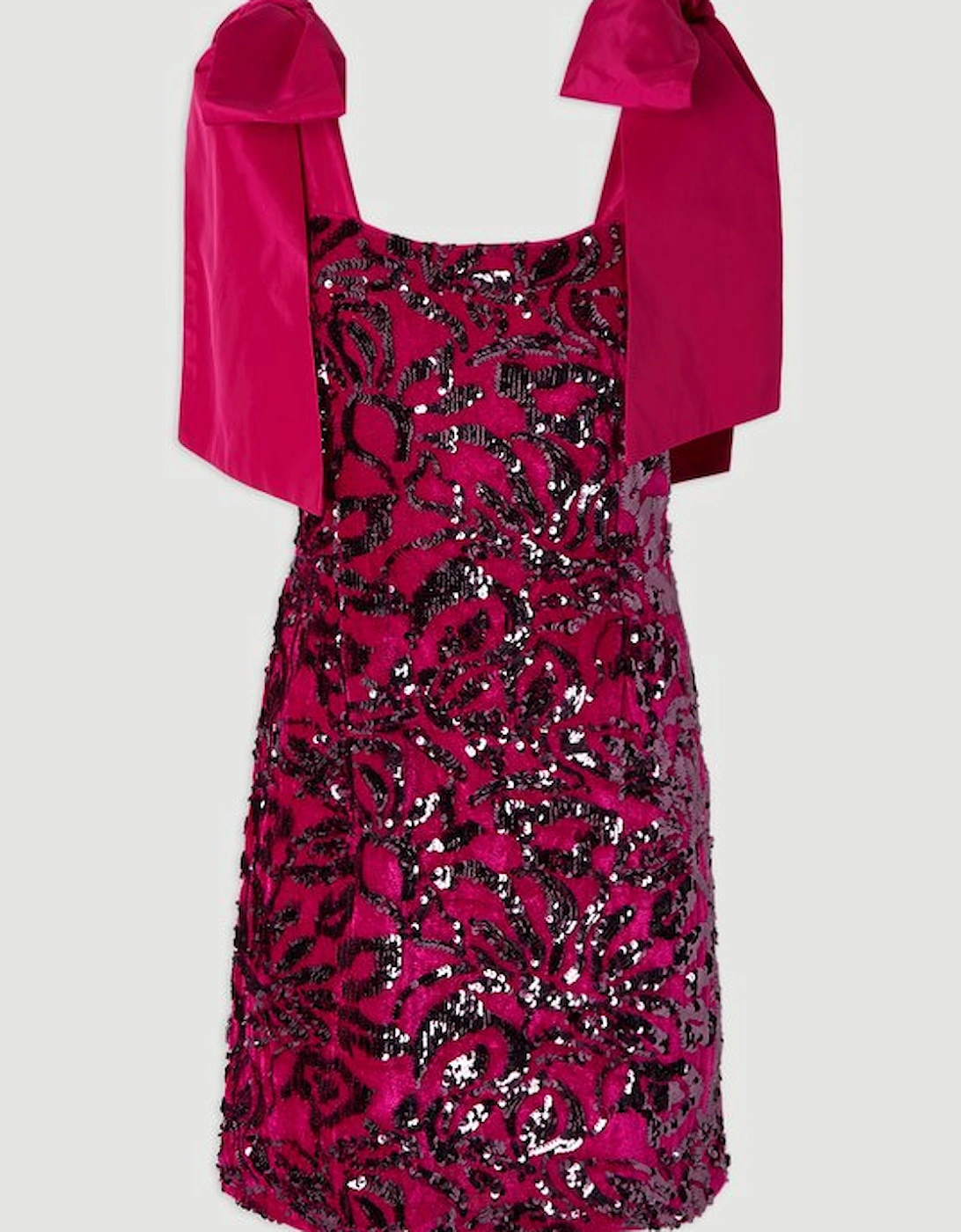 Velvet Sequin Woven Mini Dress With Taffeta Bow Tie Detail