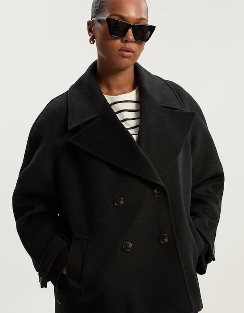 Plus Size Tailored Brushed Wool Double Breasted Short Pea Coat