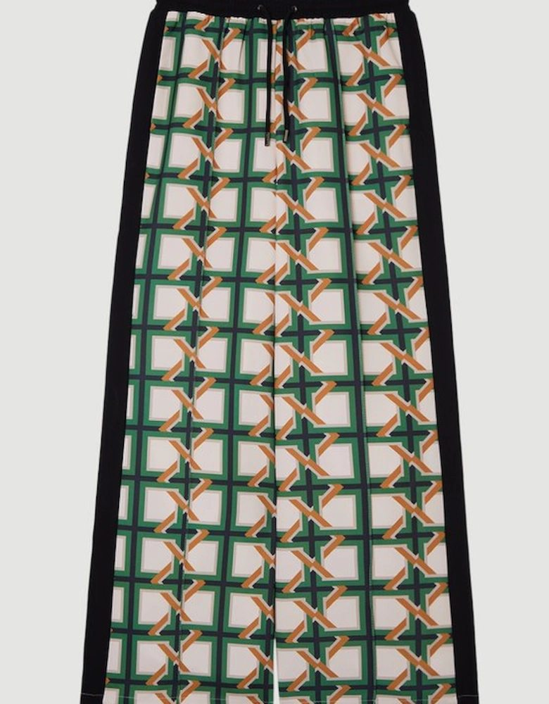 Twill Tie Border Print Woven Tie Waist Trouser