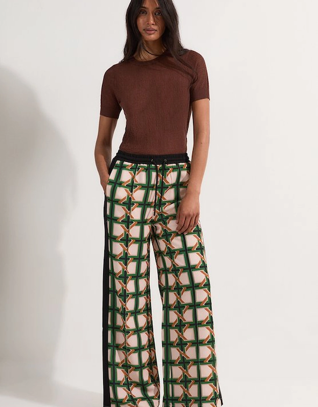 Twill Tie Border Print Woven Tie Waist Trouser, 5 of 4