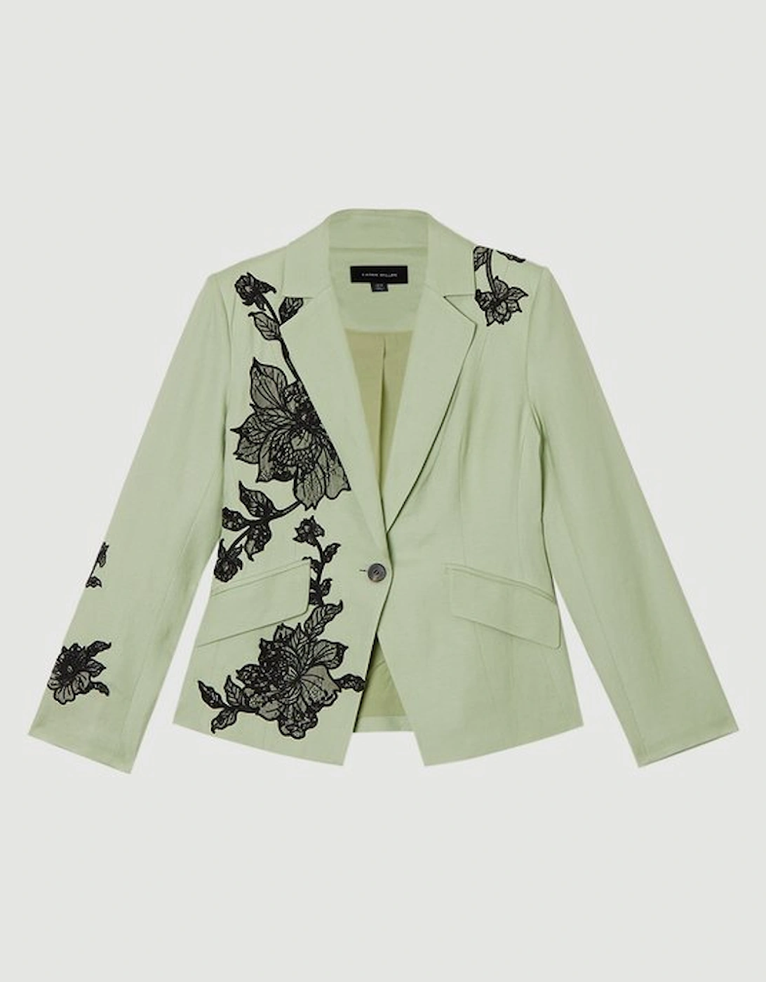 Viscose Linen Placed Floral Lace Embroideried Tailored Jacket