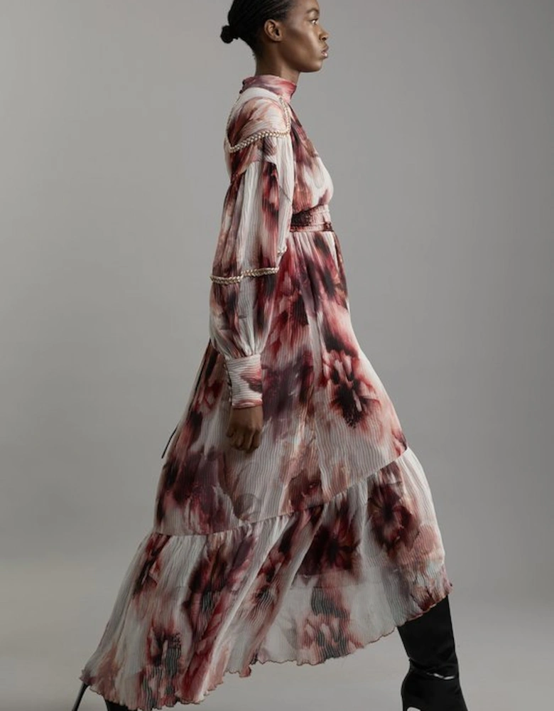 Petite Crinkle Floral Woven Maxi Dress With Laced Back And Embellishment