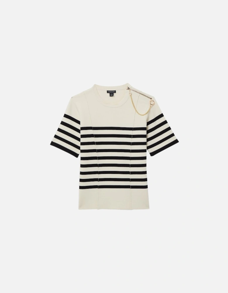 Milano Knit Stripe Chain Detail Top