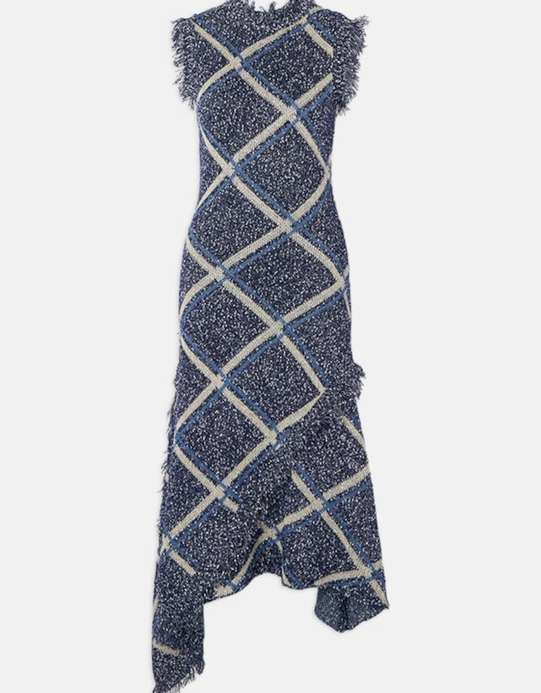 Tweed Yarn Fringe Trim Knitted Dress