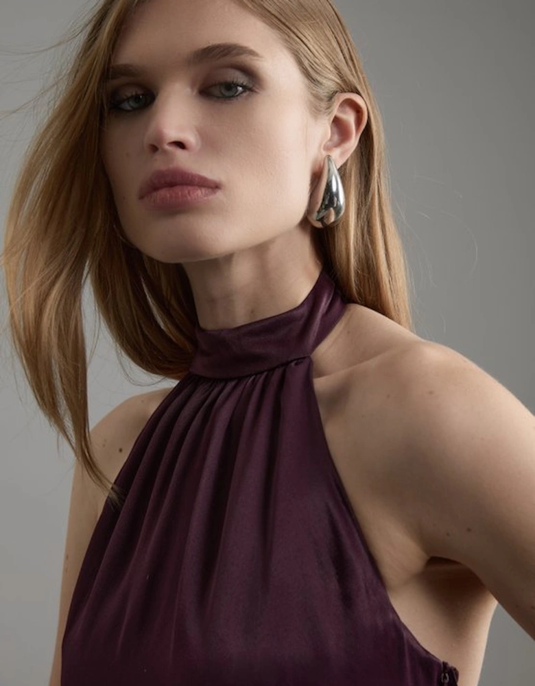 Premium Satin Halter Neck Tailored Maxi Dress