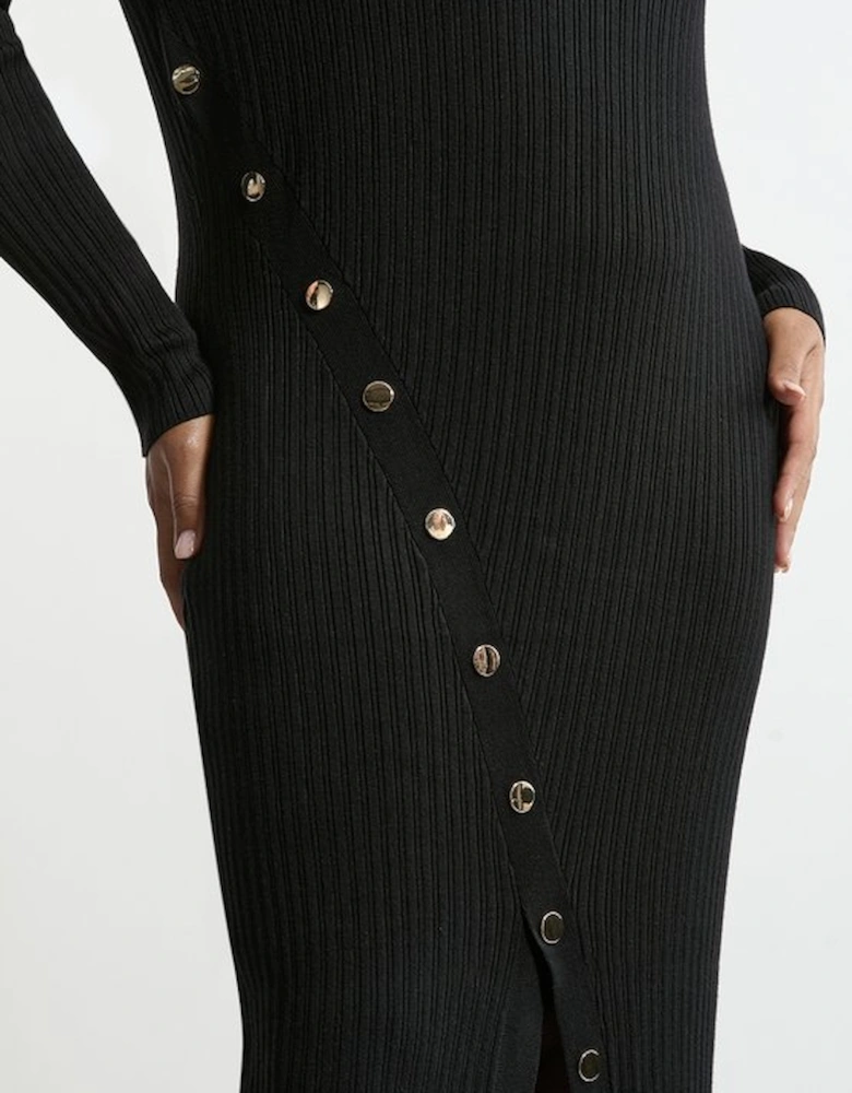 Plus Size Viscose Blend Popper Detail Split Knit Midi Dress