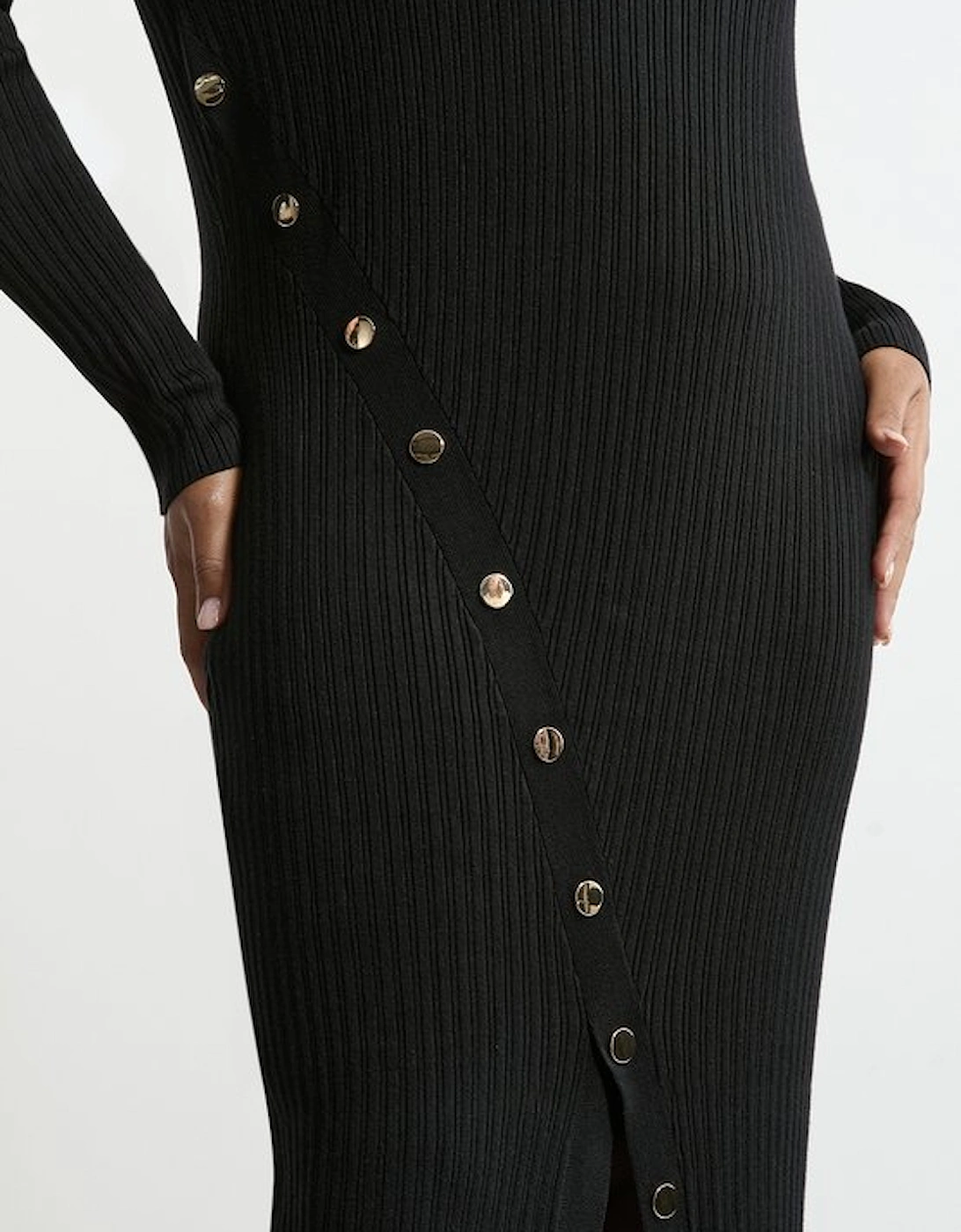 Plus Size Viscose Blend Popper Detail Split Knit Midi Dress