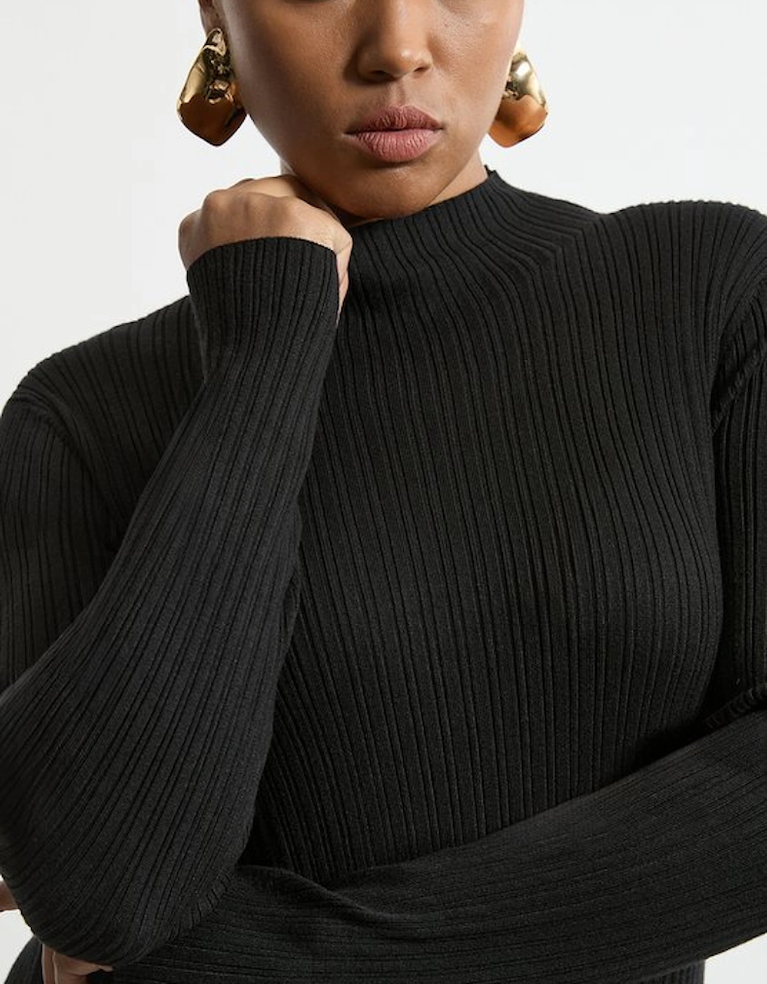 Plus Size Viscose Blend Popper Detail Split Knit Midi Dress