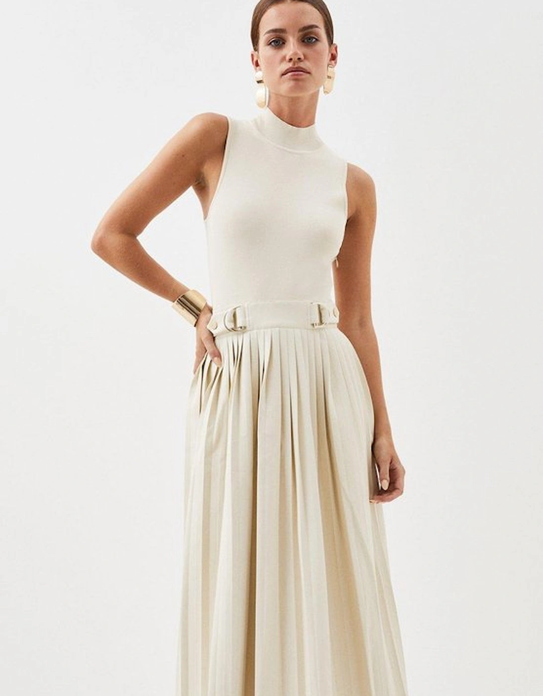 Petite Knitted Midi Dress With Pu Detailing, 5 of 4