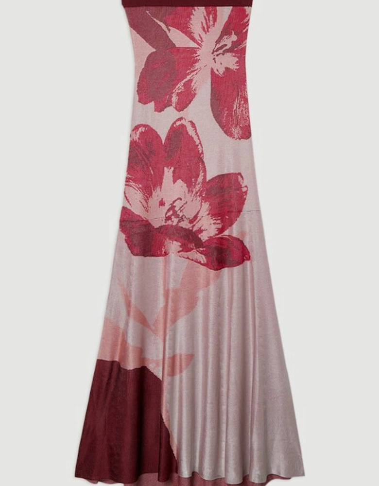 Placement Floral Jacquard Slinky Knit Bandeau Midi Dress