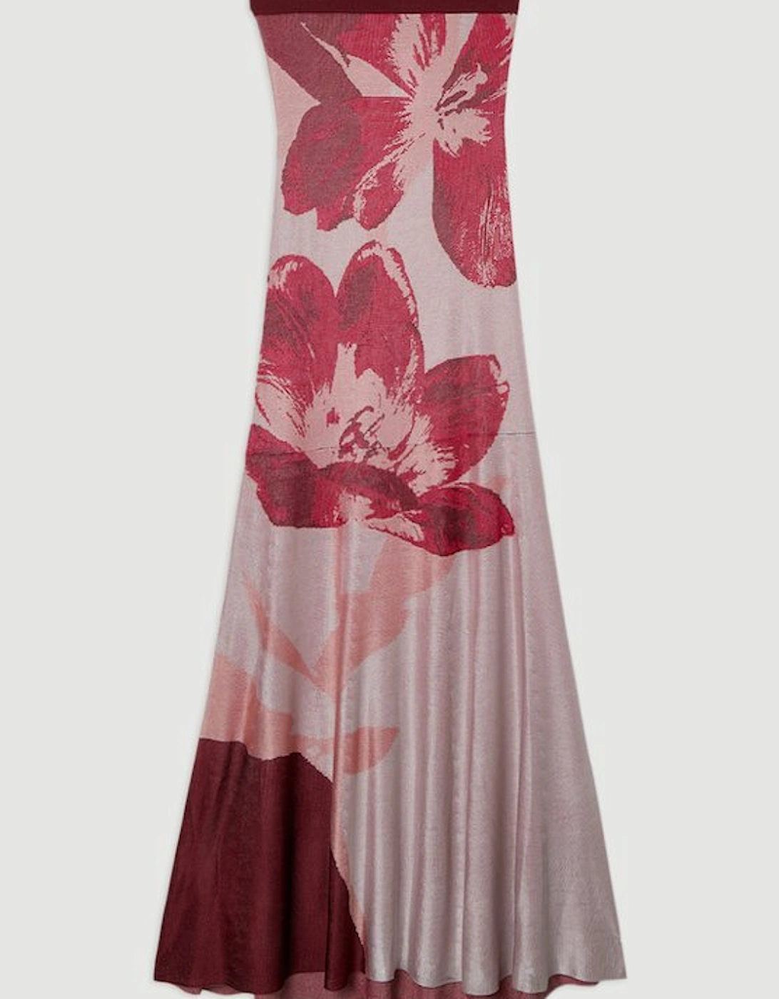 Placement Floral Jacquard Slinky Knit Bandeau Midi Dress