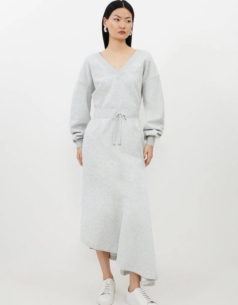 Fleece Cotton Jersey Waterfall Hem Maxi Skirt