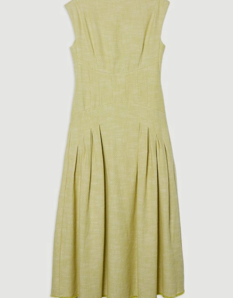Plus Size Spring Tweed Tailored Sleeveless Full Skirted Midi Dress
