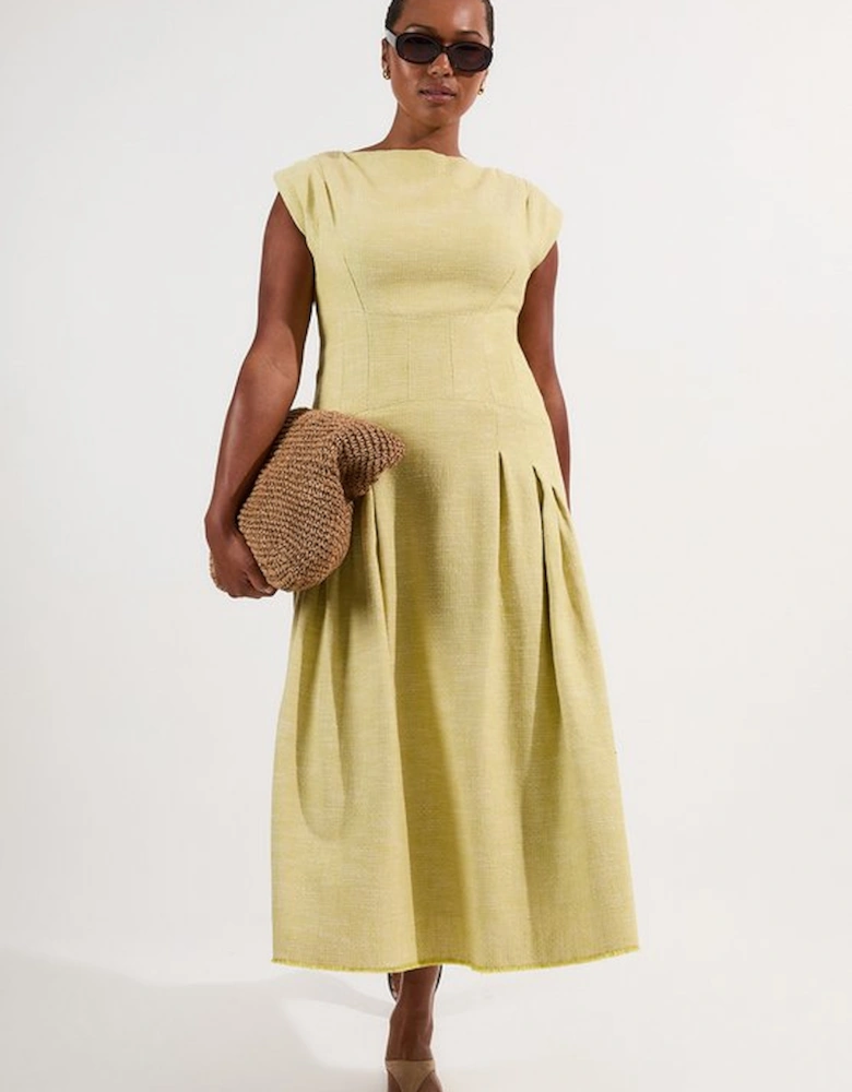 Plus Size Spring Tweed Tailored Sleeveless Full Skirted Midi Dress
