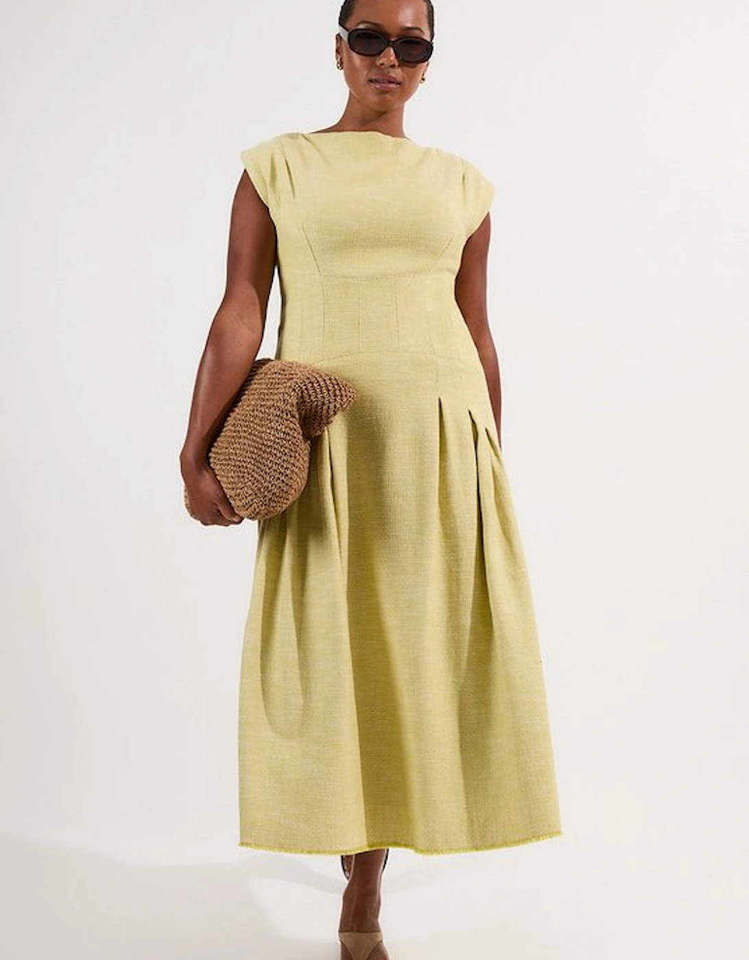 Plus Size Spring Tweed Tailored Sleeveless Full Skirted Midi Dress, 5 of 4