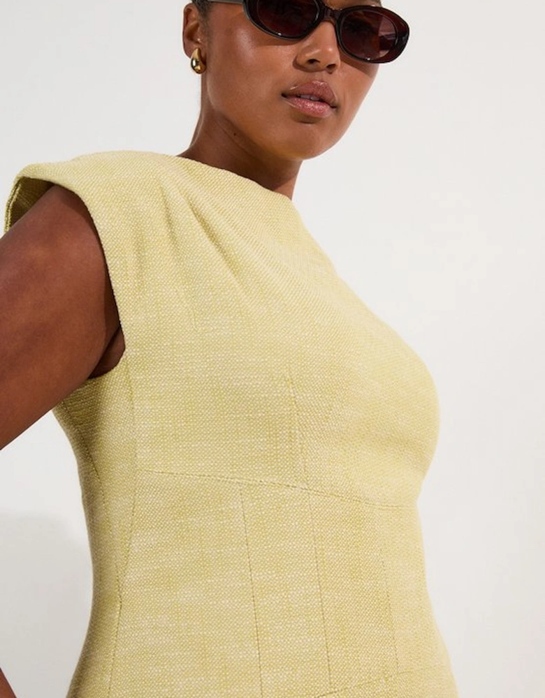 Plus Size Spring Tweed Tailored Sleeveless Full Skirted Midi Dress