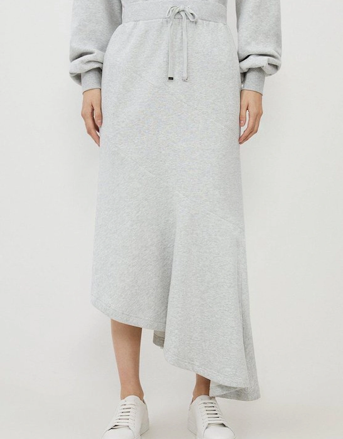 Fleece Cotton Jersey Waterfall Hem Maxi Skirt