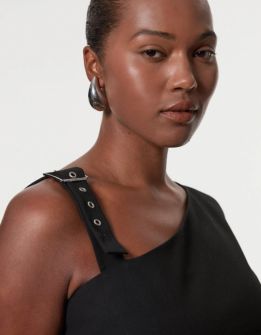 Plus Size Tailored Asymmetric Neck Strappy Detail Dress