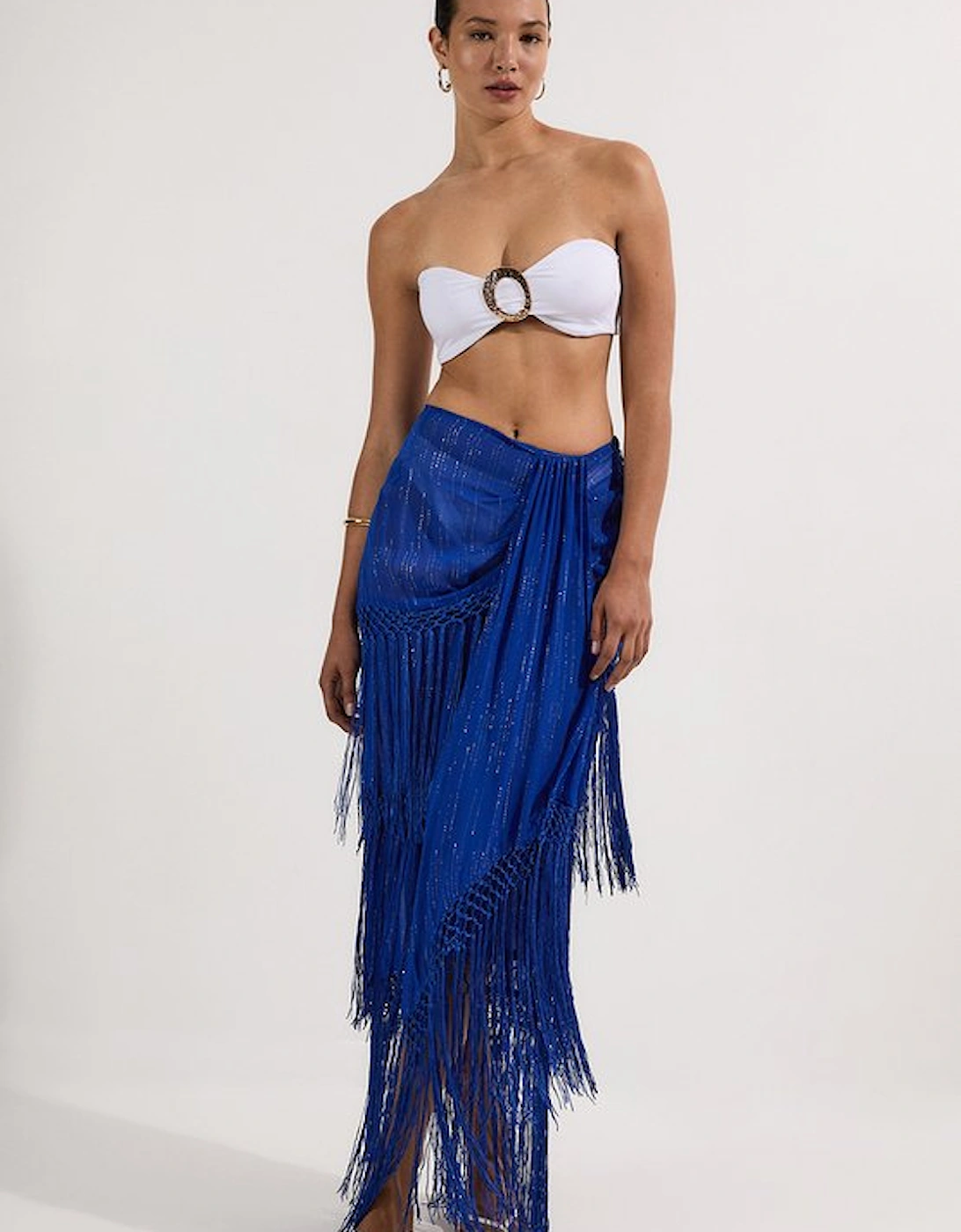 Beach Fringe Metallic Thread Maxi Skirt