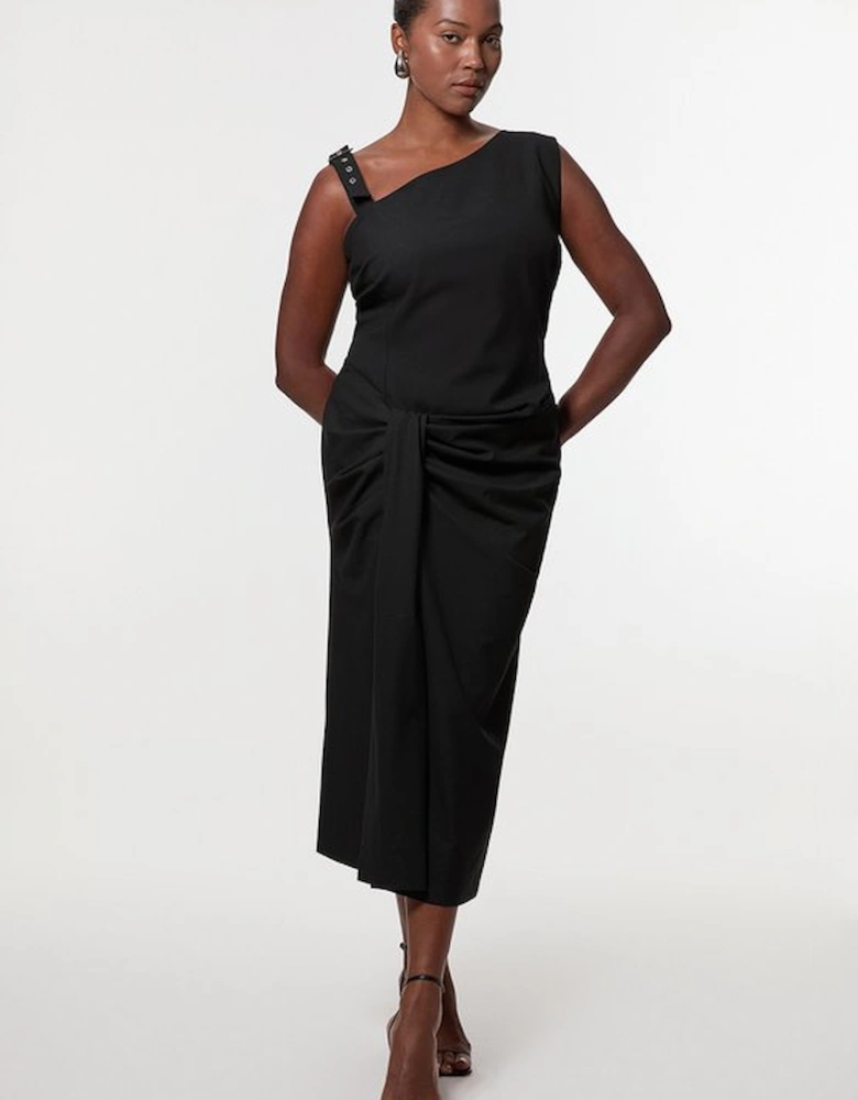 Plus Size Tailored Asymmetric Neck Strappy Detail Dress