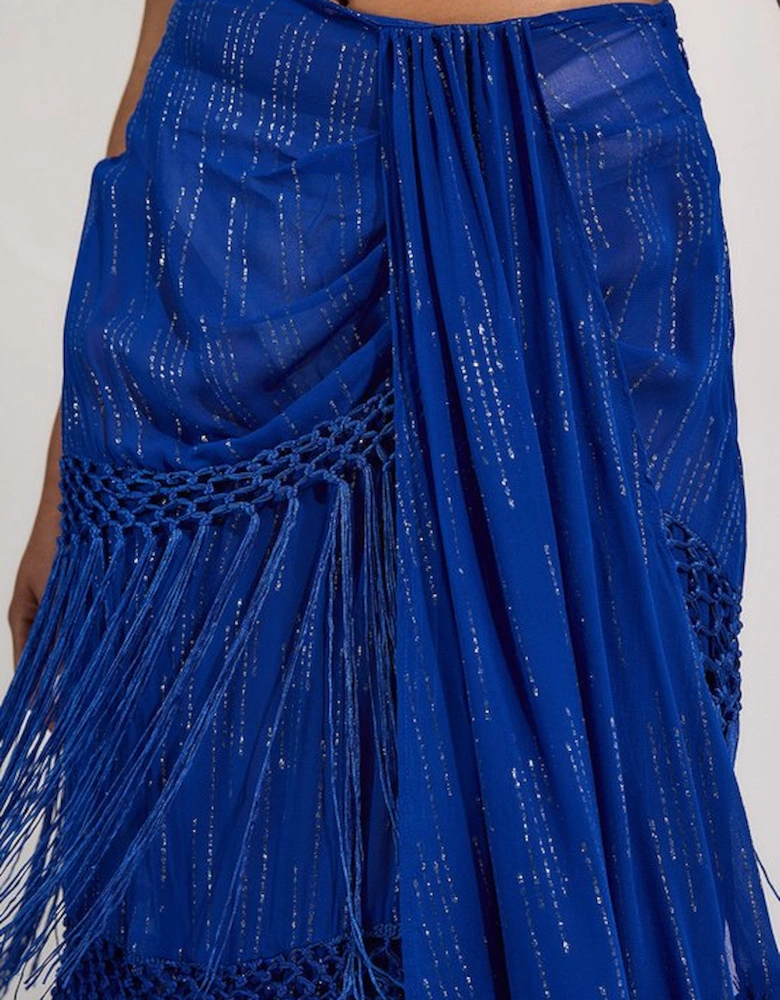 Beach Fringe Metallic Thread Maxi Skirt