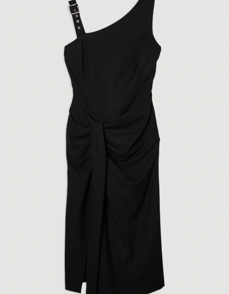 Plus Size Tailored Asymmetric Neck Strappy Detail Dress