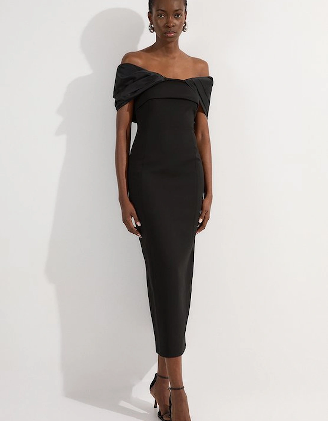 Compact Stretch Taffeta Mix Contrast Drama Sleeve Maxi Dress