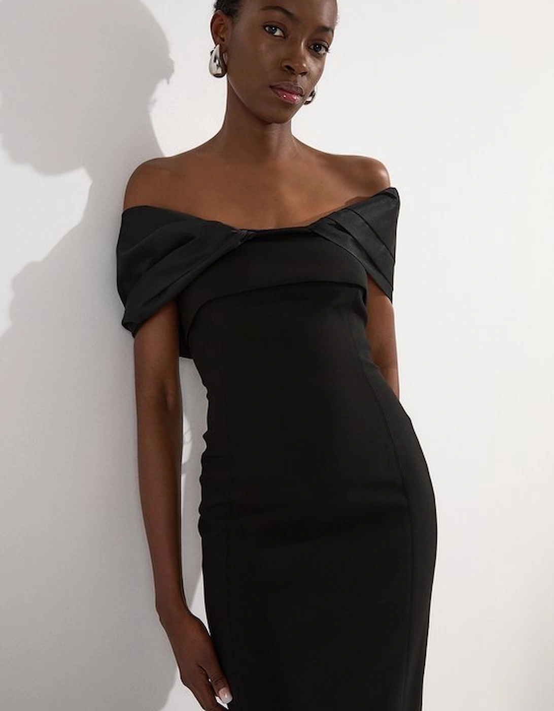 Compact Stretch Taffeta Mix Contrast Drama Sleeve Maxi Dress, 5 of 4