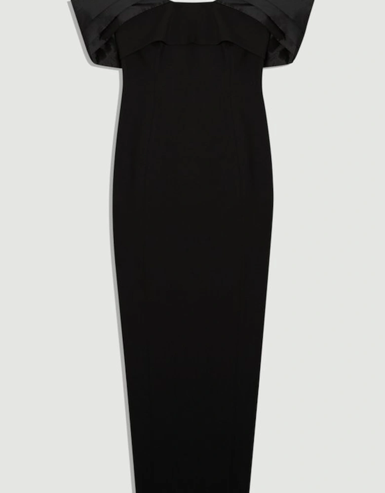 Compact Stretch Taffeta Mix Contrast Drama Sleeve Maxi Dress