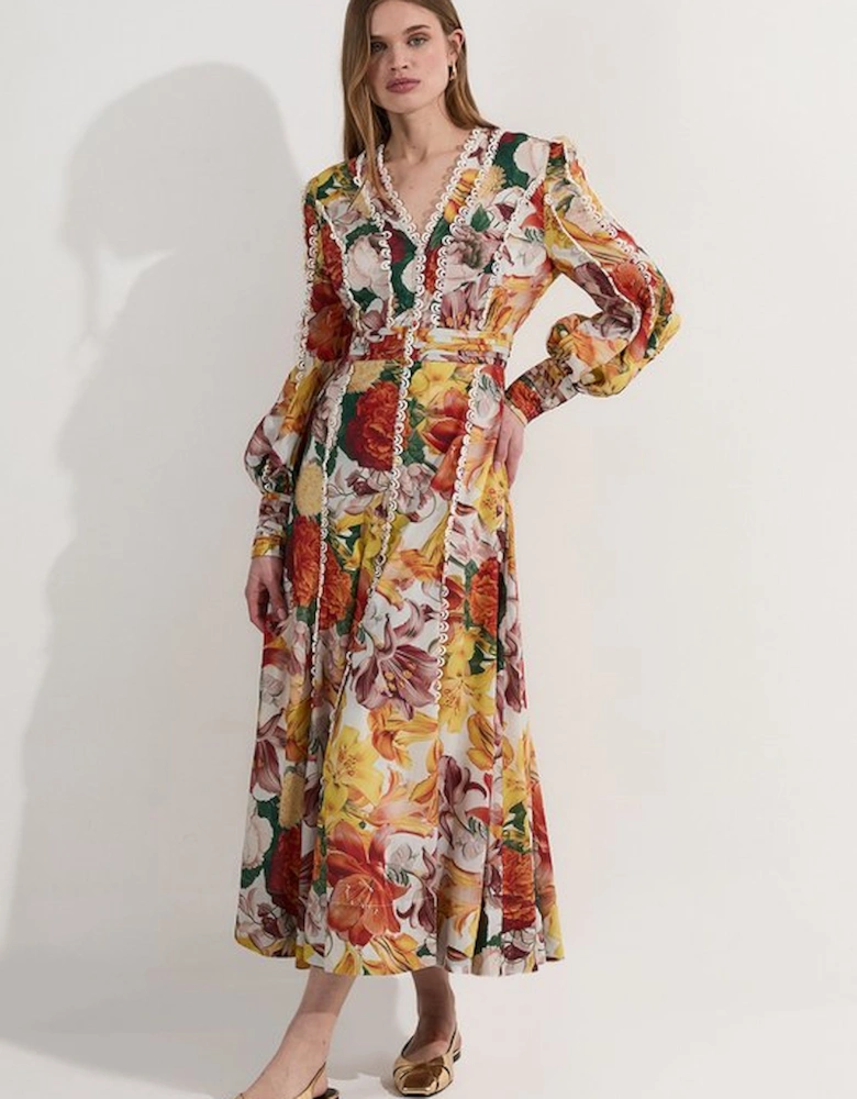Petite Trailing Floral Woven Plunge Maxi Dress