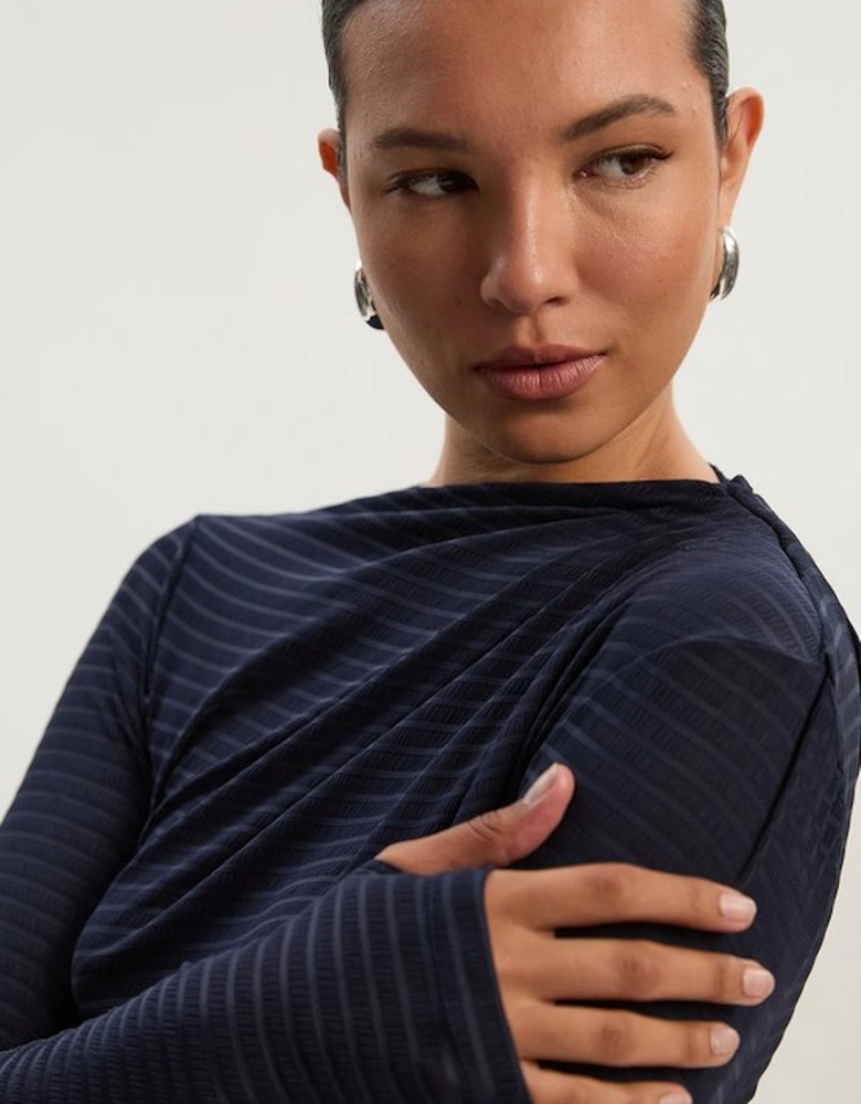 Textured Ruched Jersey Long Sleeve Top