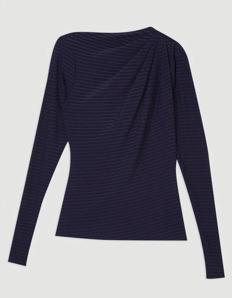 Textured Ruched Jersey Long Sleeve Top