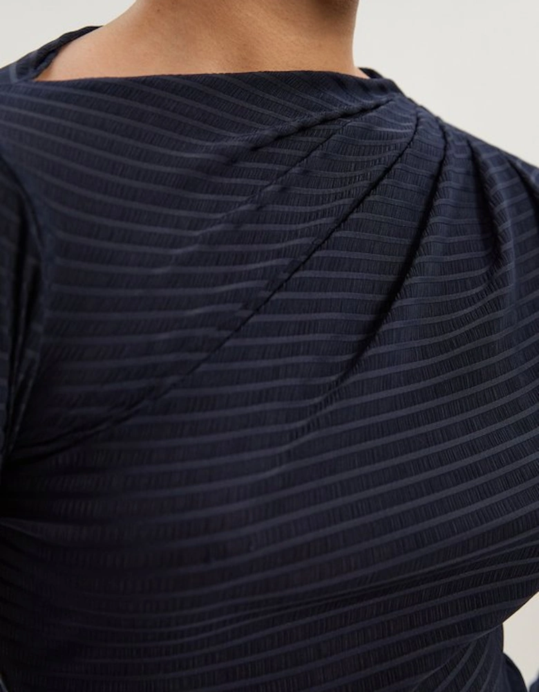 Textured Ruched Jersey Long Sleeve Top