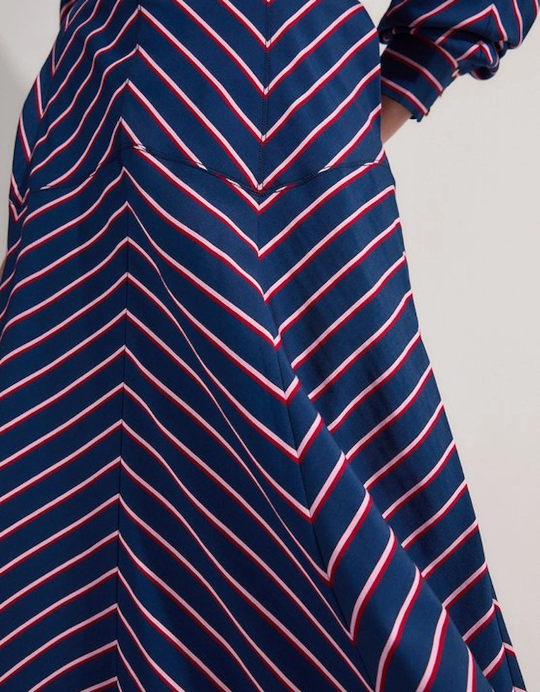 Cotton Stripe Full Midi Skirt