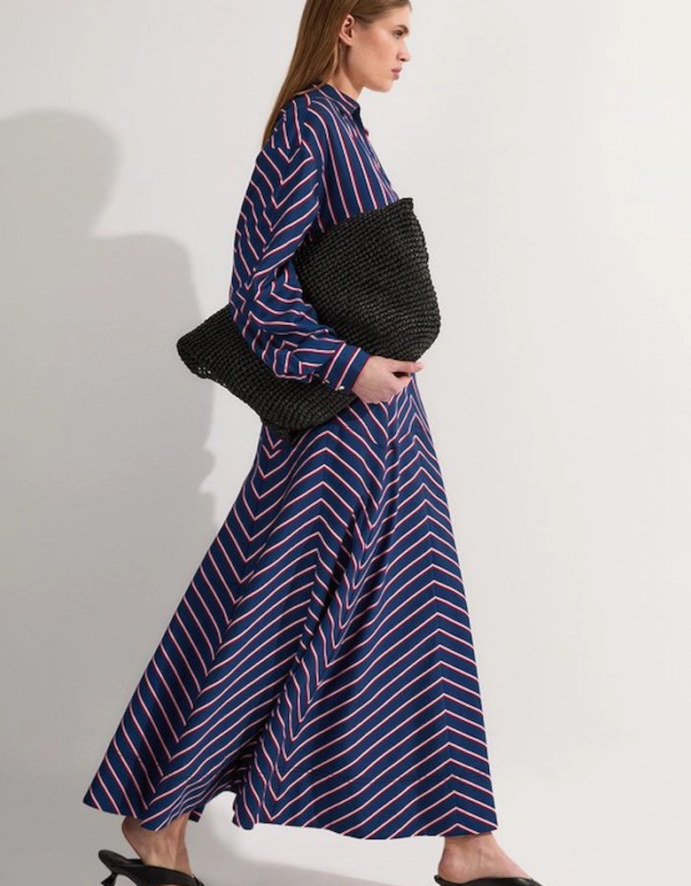 Cotton Stripe Full Midi Skirt