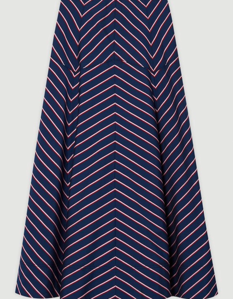 Cotton Stripe Full Midi Skirt