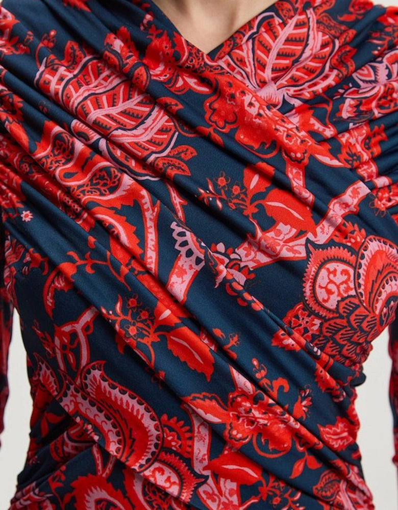 Paisley Floral Jersey Crepe Twist Maxi Dress