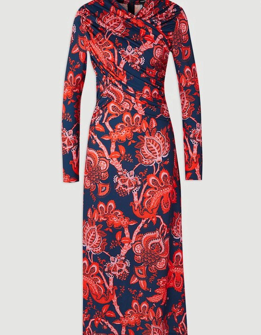 Paisley Floral Jersey Crepe Twist Maxi Dress