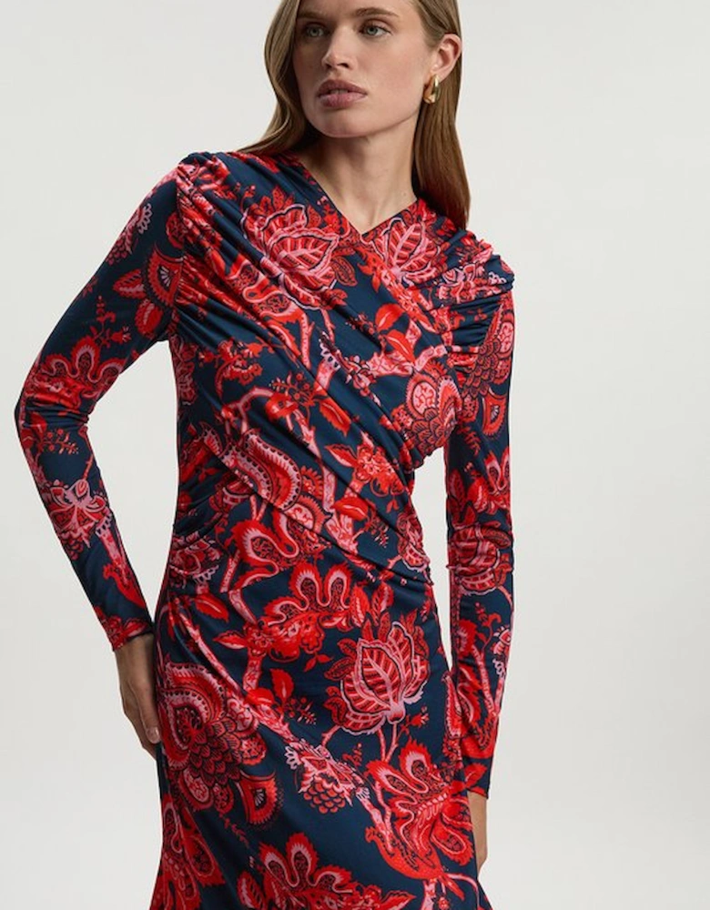 Paisley Floral Jersey Crepe Twist Maxi Dress