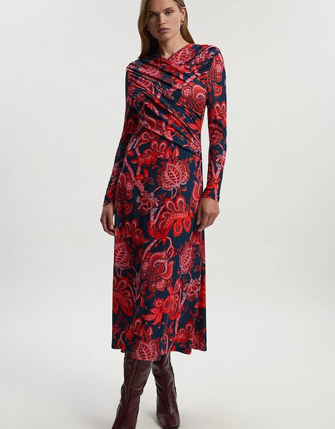 Paisley Floral Jersey Crepe Twist Maxi Dress, 5 of 4