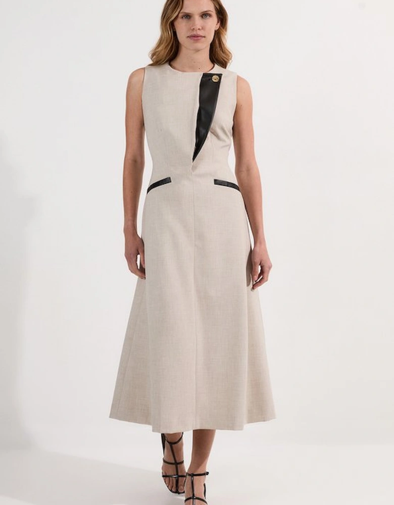Petite Tailored Marl Contrast Tipped Full Skirted Maxi Dress