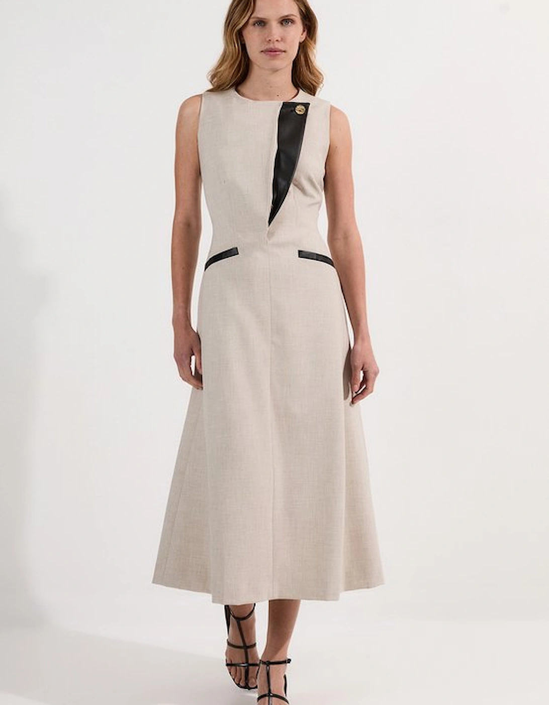Petite Tailored Marl Contrast Tipped Full Skirted Maxi Dress, 4 of 3