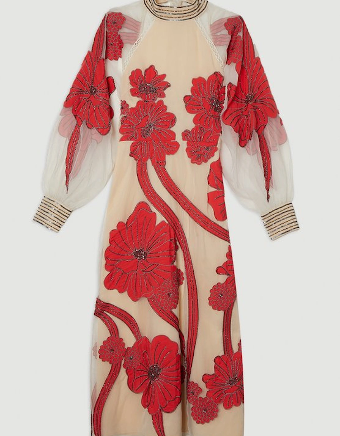Applique Organdie Floral Graphic Woven Maxi Dress