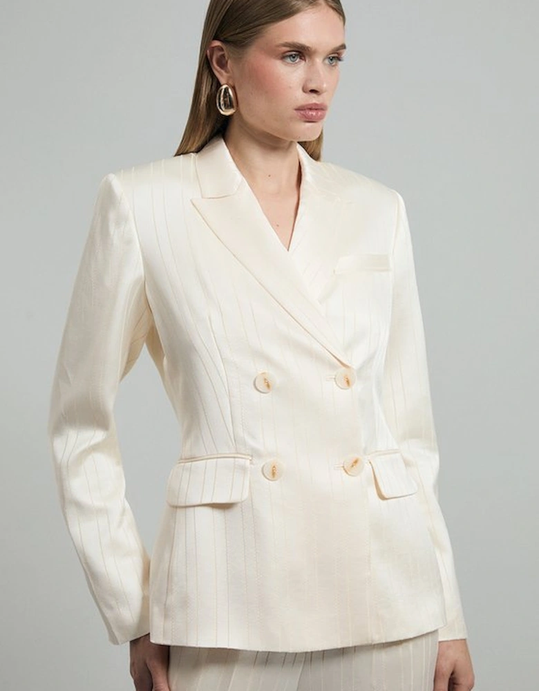 Premium Satin Pinstripe Tuxedo Oversized Tailored Blazer