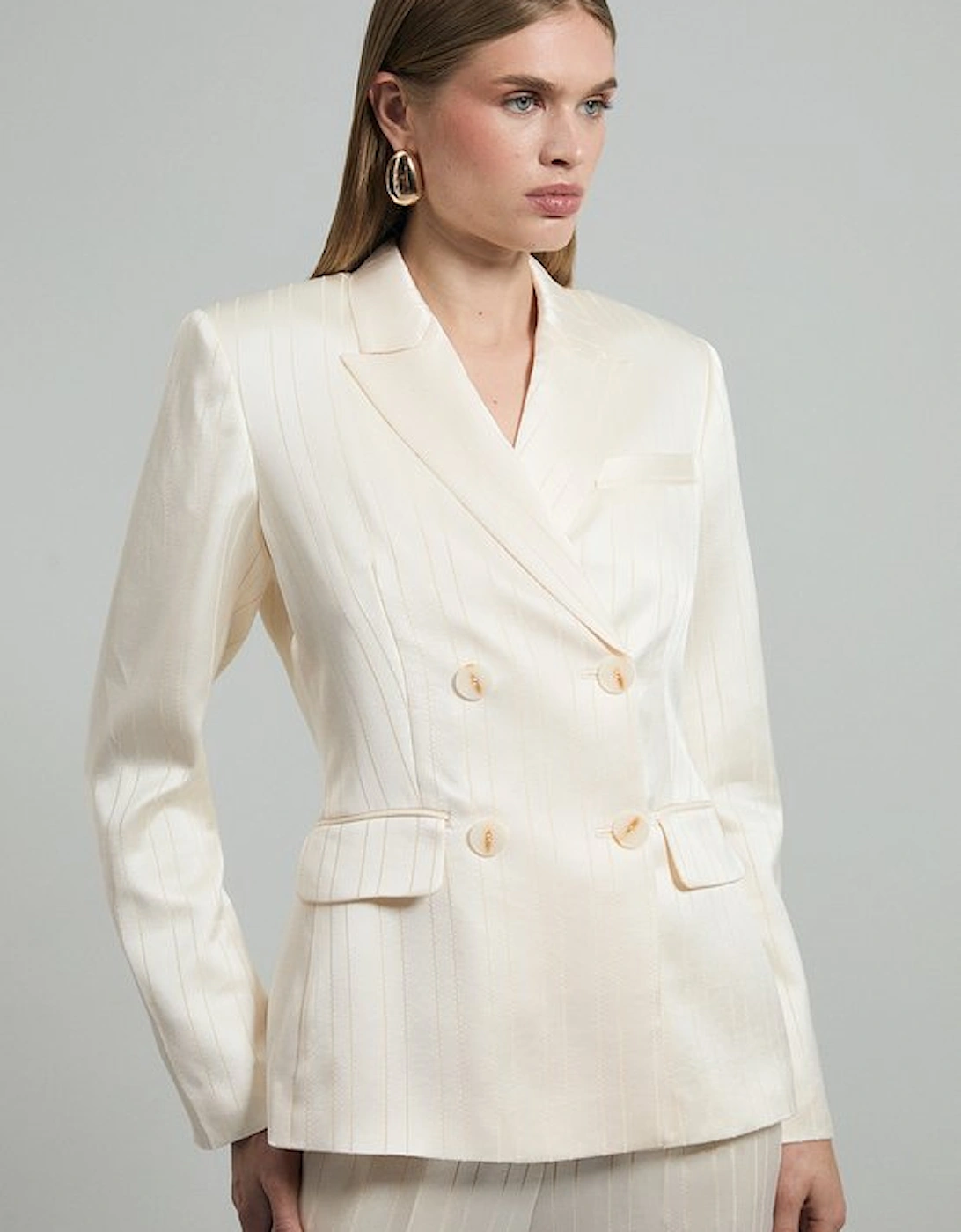 Premium Satin Pinstripe Tuxedo Oversized Tailored Blazer, 5 of 4