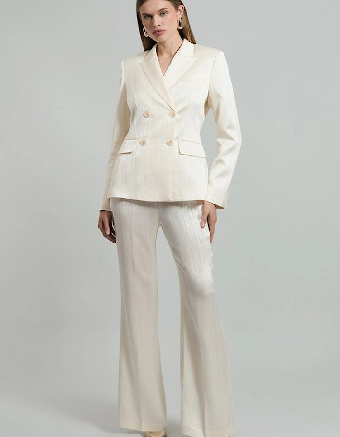 Premium Satin Pinstripe Tuxedo Oversized Tailored Blazer